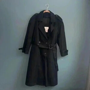 Worthington Petites navy blue double breasted trench coat woman size 10P vintage